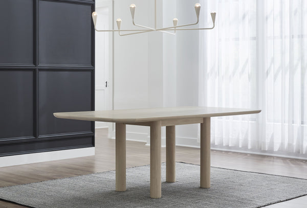 Modern Oak Dining Table – Rounded Rectangle Wood Table with Sculptural Pillar Legs