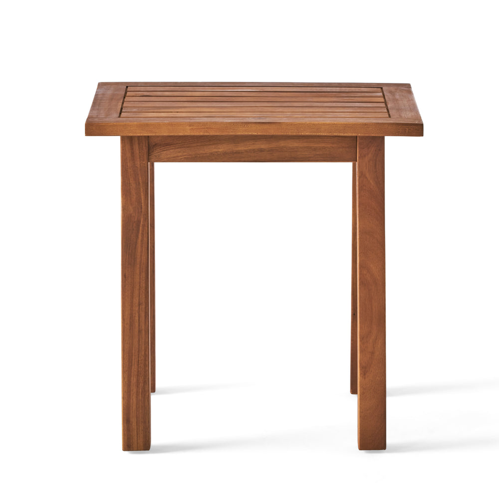 Solid Acacia Wood Slatted Side Table - Natural Finish Outdoor & Indoor Accent Stool