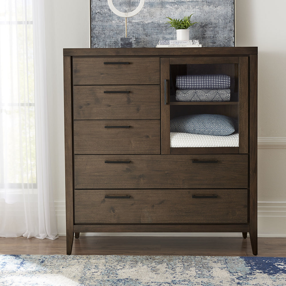 Modern Solid Mahogany & Walnut Storage Cabinet | 5-Drawer Display Armoire