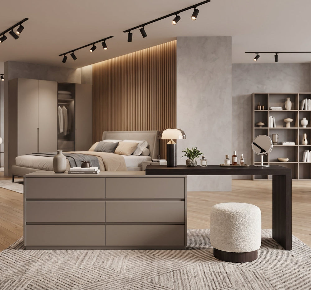 Two-Tone Adjustable Vanity Desk & Storage Cabinet Combo for Bedroom