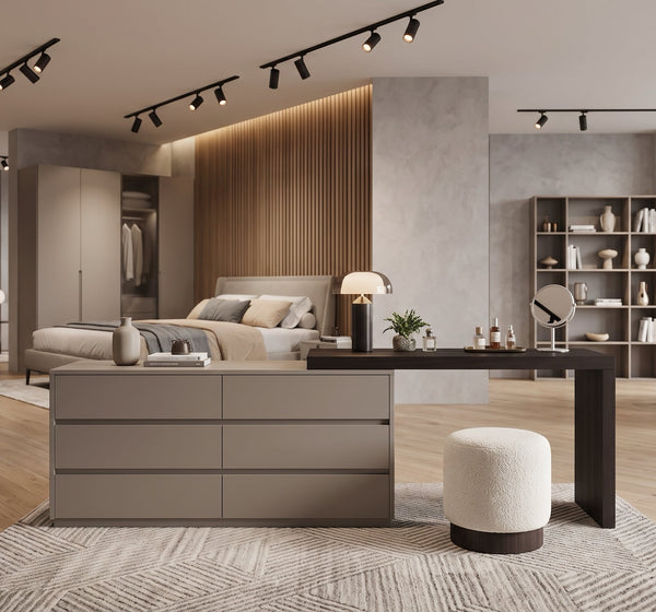 Two-Tone Adjustable Vanity Desk & Storage Cabinet Combo for Bedroom