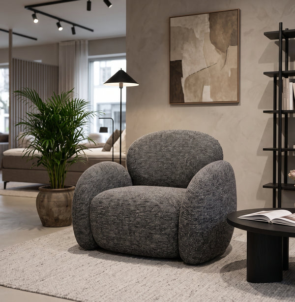Modern Chubby Grey Accent Chair — Oversized Rounded Lounge Chair