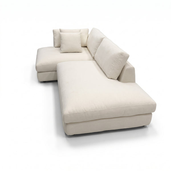 Modern Cream Bouclé L-Shape Sectional Sofa - Extra Deep Seat Modular Chaise Lounge Couch - Quiet Luxury Cloud Sofa for Living Room