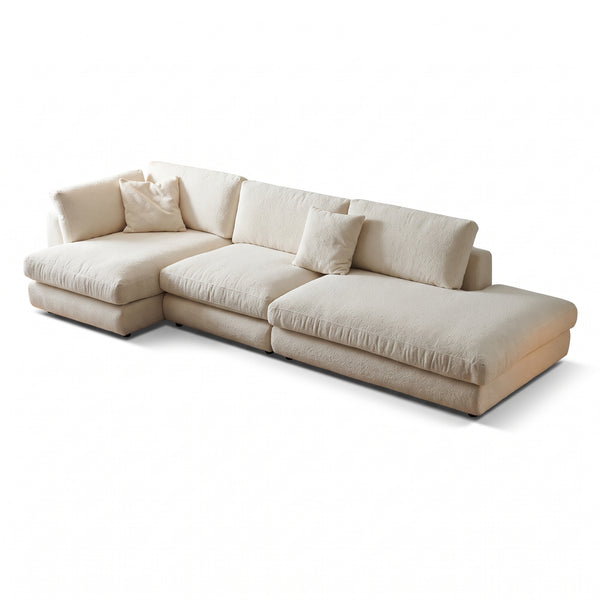 Modern Cream Bouclé L-Shape Sectional Sofa - Extra Deep Seat Modular Chaise Lounge Couch - Quiet Luxury Cloud Sofa for Living Room
