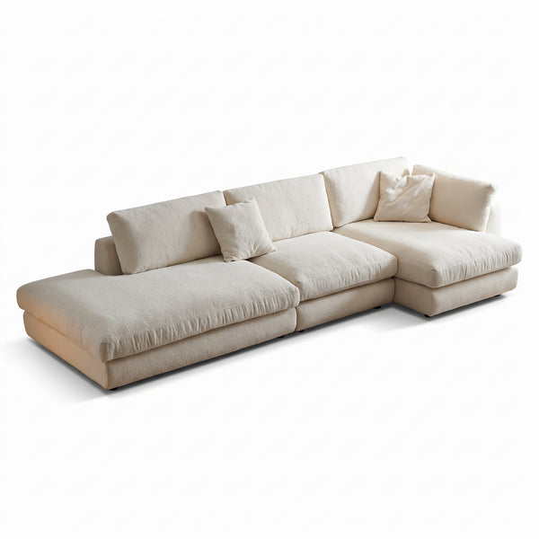 Modern Cream Bouclé L-Shape Sectional Sofa - Extra Deep Seat Modular Chaise Lounge Couch - Quiet Luxury Cloud Sofa for Living Room