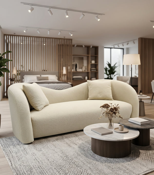 Modern Curved Cloud Sofa - Wavy Backrest Sculptural Couch in Premium Textured Fabric