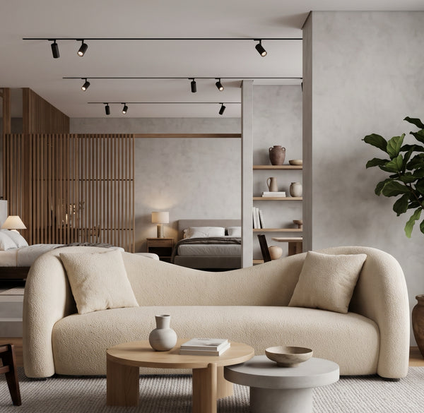 Modern Curved Cloud Sofa - Wavy Backrest Sculptural Couch in Premium Textured Fabric