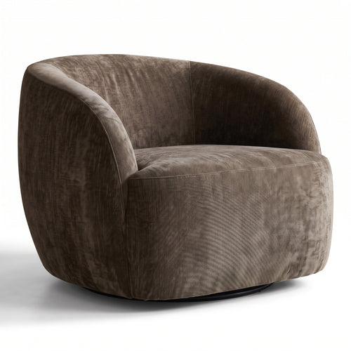 Modern Curved Swivel Barrel Chair — Upholstered Round Accent Chair