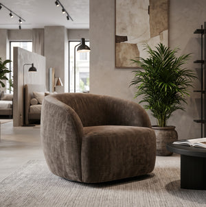 Modern Curved Swivel Barrel Chair — Upholstered Round Accent Chair