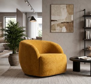 Modern Curved Swivel Barrel Chair — Upholstered Round Accent Chair