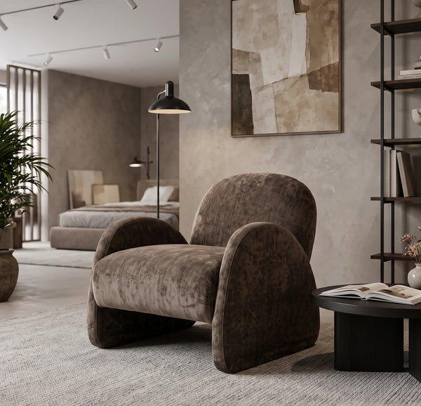 Modern Dark Brown Sculptural Accent Chair with Curved Arms