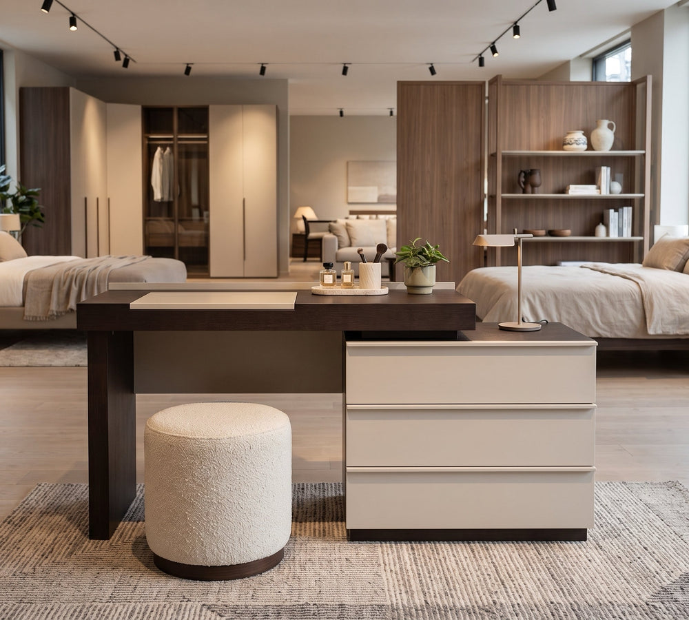 Modern Extendable Vanity Desk & 3-Drawer Cabinet Set