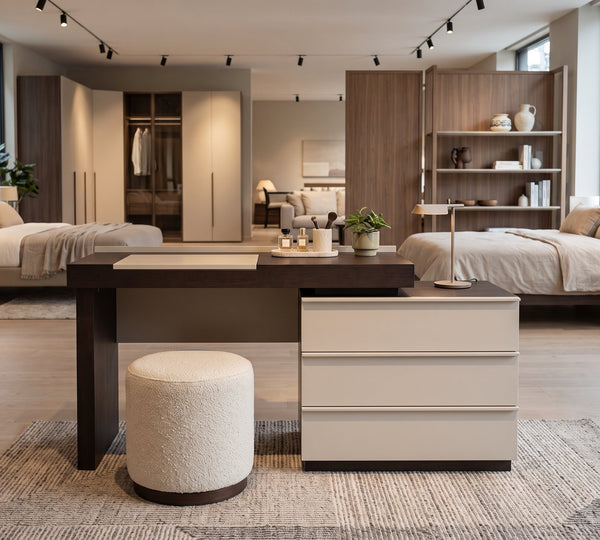 Modern Extendable Vanity Desk & 3-Drawer Cabinet Set