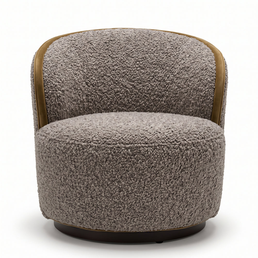 Modern Grey Boucle Accent Chair with Contrast Trim | 31.5" Round Lounge Chair