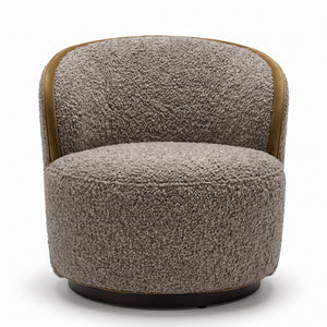 Modern Grey Boucle Accent Chair with Contrast Trim — 31.5" Round Lounge Chair