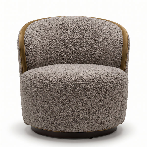 Modern Grey Boucle Accent Chair with Contrast Trim — 31.5" Round Lounge Chair