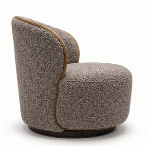 Modern Grey Boucle Accent Chair with Contrast Trim — 31.5" Round Lounge Chair