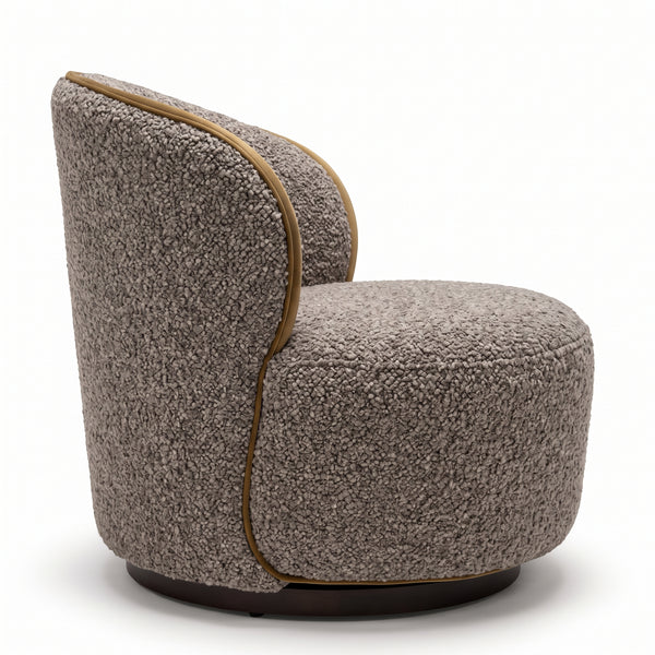 Modern Grey Boucle Accent Chair with Contrast Trim — 31.5" Round Lounge Chair
