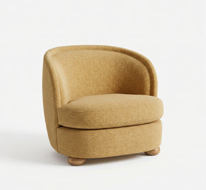 Modern Mustard Yellow Barrel Accent Chair with Wooden Bun Feet