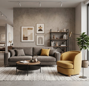 Modern Mustard Yellow Barrel Accent Chair with Wooden Bun Feet