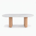 Modern Oval Marble Dining Table with Fluted Wood Pedestal Base