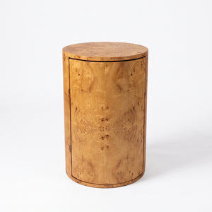 Modern Round Burl Wood Side Table with Hidden Storage