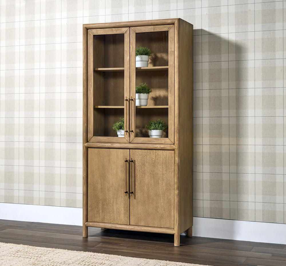 Modern Rustic Tall Dining Hutch | 4-Door Acacia Wood Storage Cabinet