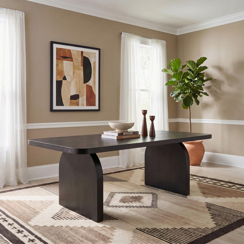 Japandi Minimalist Slab Base Dining Table | Jet Black Rounded Edges