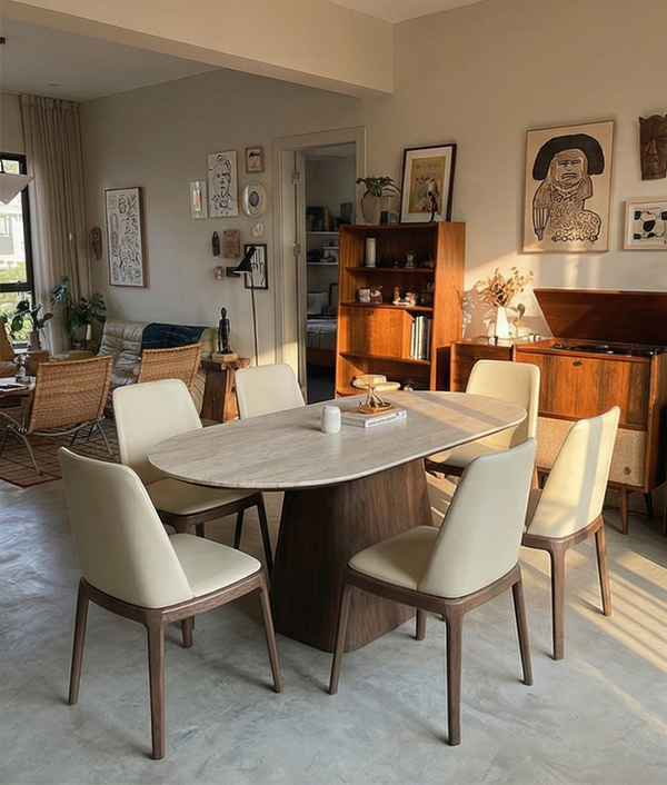 Oval Solid Wood Sintered Stone Dining Table