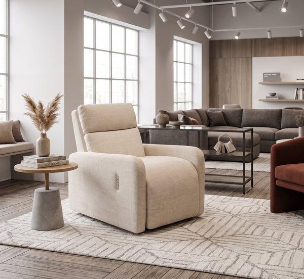 Modern Off-White Upholstered Power Recliner Chair