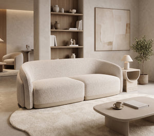 Modern Curved Boucle Sofa in Cream | Low-Profile Sculptural Couch
