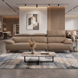Premium Leather Reclining Sofa with Adjustable Headrests & Deep Cushioned Seating