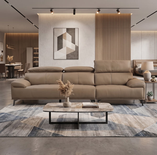 Premium Leather Reclining Sofa with Adjustable Headrests & Deep Cushioned Seating
