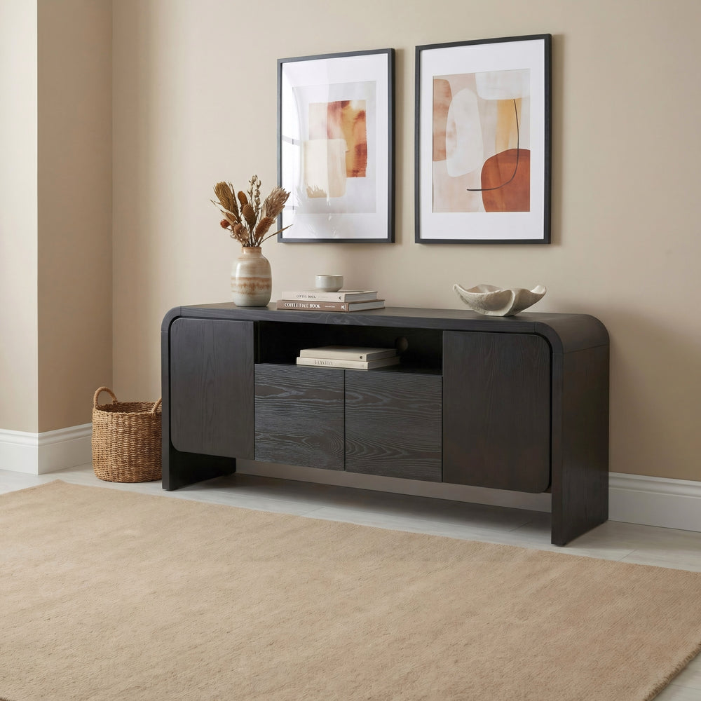 Modern Solid Ash Wood TV Stand & Media Console - Fully Assembled