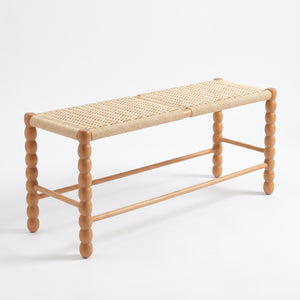 Solid Ash Wood Bobbin Bench with Woven Cord Seat — 31.5" Entryway Bench